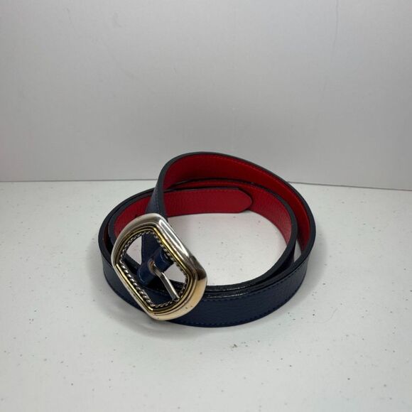 Orvis Two-Tone Red Blue Leather Polo Buckle Belt Adjustable Womens Designer NWOT - Picture 3 of 5